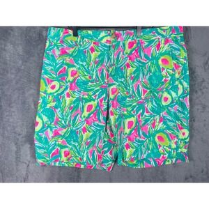 Lilly Pulitzer Beaumont Shorts Mens 38 Green Pink Tropical Fruit Print Cotton